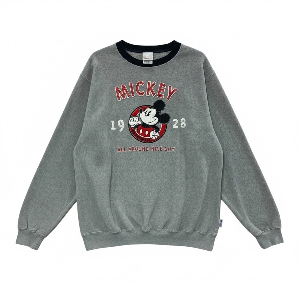 Disney Store Mickey Mouse Fleece Pullover Gray‎ All Around Nice Guy Sweatshirt M